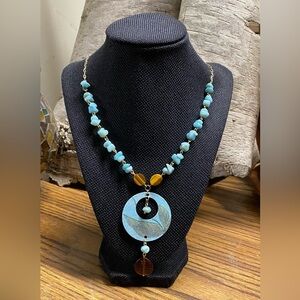 🍃💙Aquamarine Tiger’s Eye Leaf Necklace